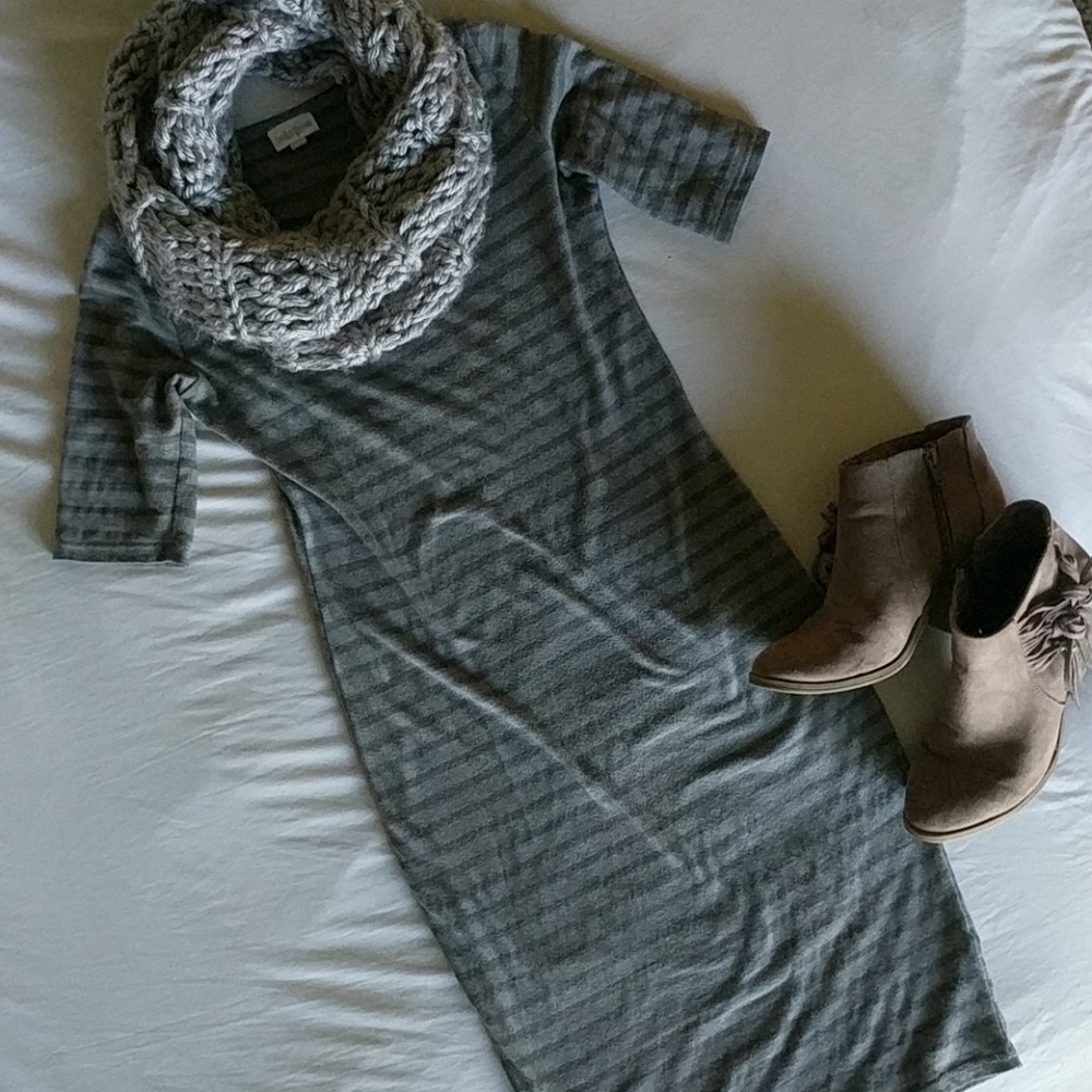Grey striped pencil dress Lularoe Julia